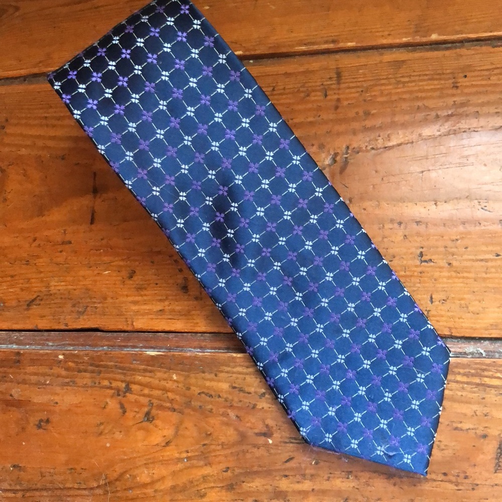 TIE SHOP ROMA SETA SEIDE Mens Tie Made in Italy 100% Silk Blue Square Flower